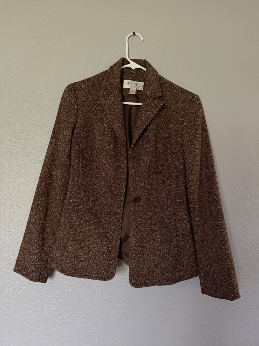 Pre-owned Ann Taylor Annexe brown tweed blazer in size Petite 2